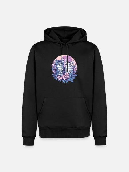 Zwei Kätzchen mit Blumen - Männer Premium Bio Hoodie - Schwarz