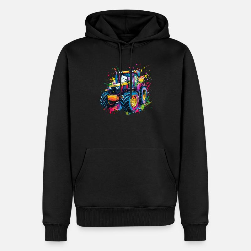 Bunter Traktor mit Farbklecksen - Männer Premium Bio Hoodie - Schwarz