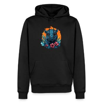 Bébé hippopotame à l’hibiscus - Sweat à capuche Premium bio Homme - noir - Devant - Nico (187cm)