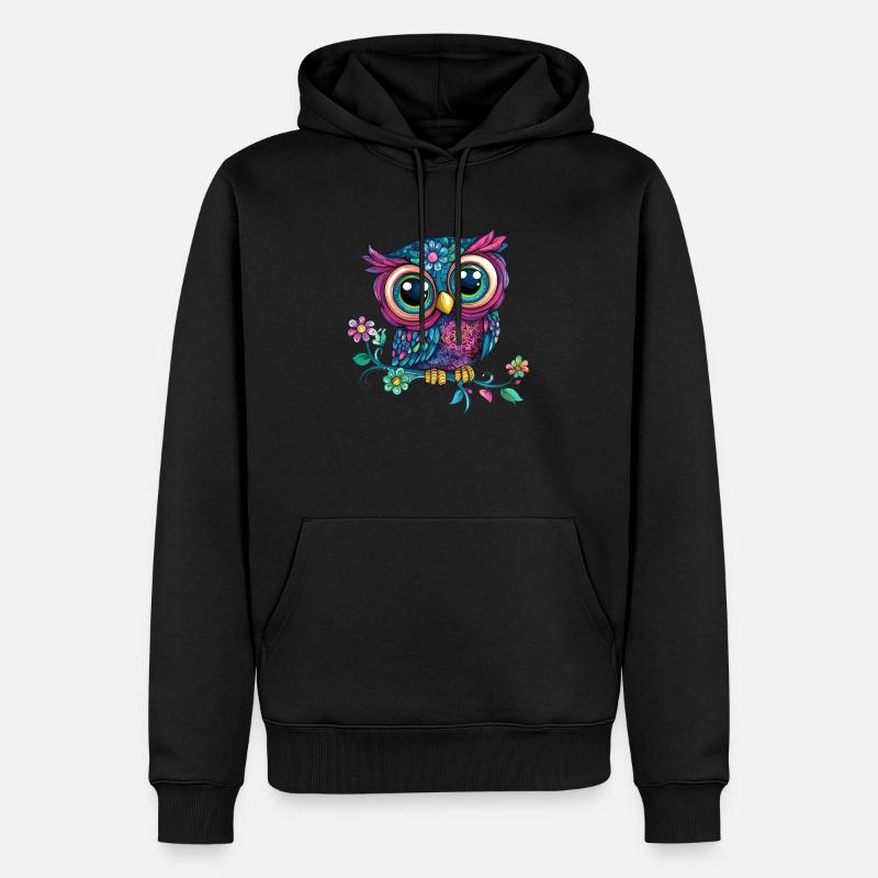 Bunte Eule auf Ast - Männer Premium Bio Hoodie - Schwarz