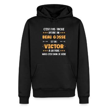 Victor - Sweat à capuche Premium bio Homme - noir - Devant - Nico (187cm)