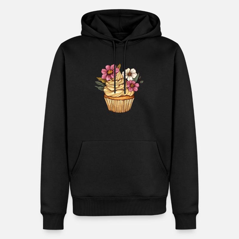 Cupcake mit Blütendekor - Männer Premium Bio Hoodie - Schwarz