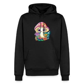 Happy toadstool in the flower field - Men’s Premium Organic Hoodie - black - Front - Nico (187cm)