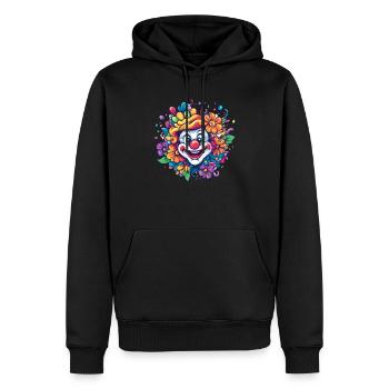 Fröhlicher Clown mit Blumen - Männer Premium Bio Hoodie - Schwarz - Vorne - Nico (187cm)