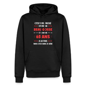 65 ANS - Sweat à capuche Premium bio Homme - noir - Devant - Nico (187cm)