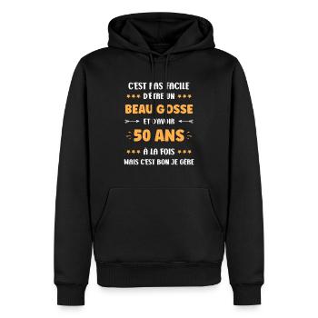 50 ANS - Sweat à capuche Premium bio Homme - noir - Devant - Nico (187cm)