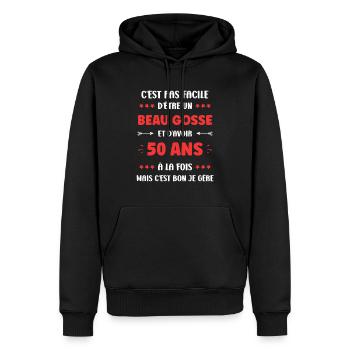 50 ANS - Sweat à capuche Premium bio Homme - noir - Devant - Nico (187cm)