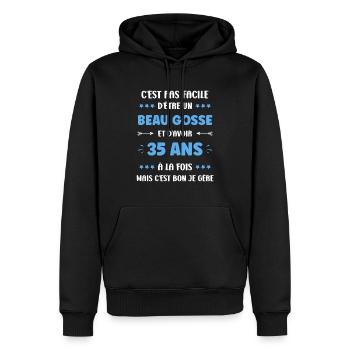 35 ANS - Sweat à capuche Premium bio Homme - noir - Devant - Nico (187cm)