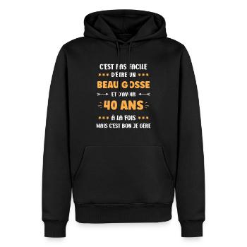 40 ANS - Sweat à capuche Premium bio Homme - noir - Devant - Nico (187cm)