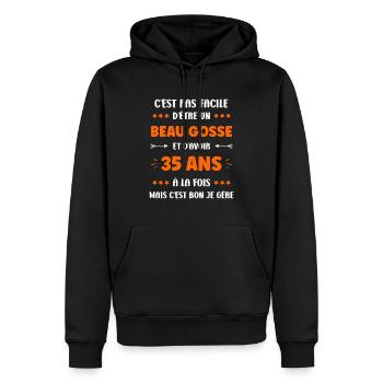 35 ANS - Sweat à capuche Premium bio Homme - noir - Devant - Nico (187cm)