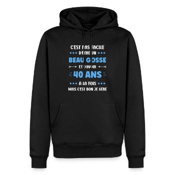 40 ANS - Sweat à capuche Premium bio Homme - noir - Devant - Nico (187cm)