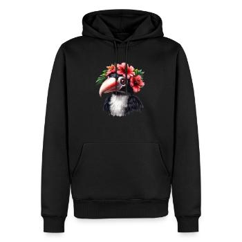 Toucan avec couronne de fleurs - Sweat à capuche Premium bio Homme - noir - Devant - Nico (187cm)