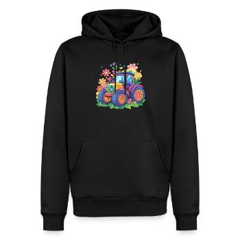 Tracteur de fleurs colorées - Sweat à capuche Premium bio Homme - noir - Devant - Nico (187cm)