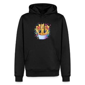 Frites avec couronne de fleurs - Sweat à capuche Premium bio Homme - noir - Devant - Nico (187cm)
