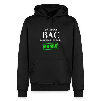 J'ai mon BAC - Le Cadeau pour Bachelier - Sweat à capuche Premium bio Homme - noir - Devant - Nico (187cm)