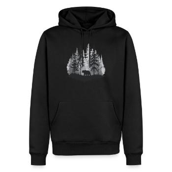 Waldlandschaft Bär Tannen Bäume Natur - Männer Premium Bio Hoodie - Schwarz - Vorne - Nico (187cm)