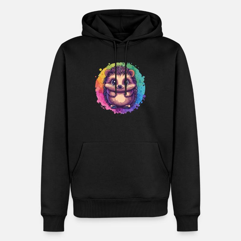 Bunter Igel vor Regenbogen - Männer Premium Bio Hoodie - Schwarz