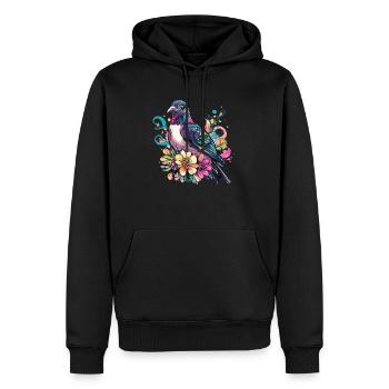 Farbenfrohe Taube mit Blumen - Männer Premium Bio Hoodie - Schwarz - Vorne - Nico (187cm)
