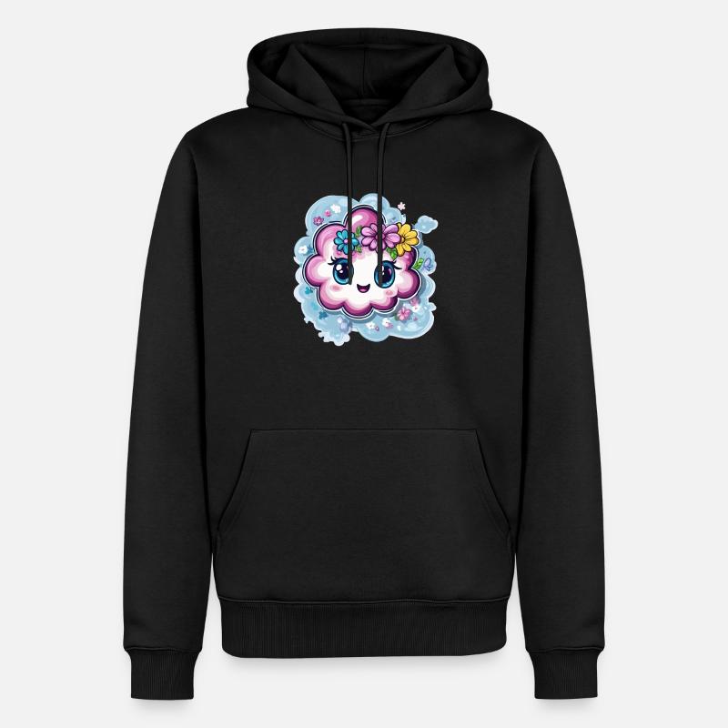 Fröhliche Wolke mit Blumen - Männer Premium Bio Hoodie - Schwarz
