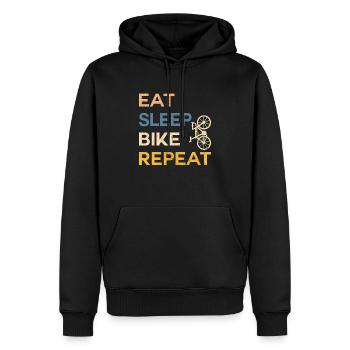 Essen, Schlaf, Fahrrad, Wiederholen - Männer Premium Bio Hoodie - Schwarz - Vorne - Nico (187cm)