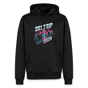 Voyage de ski 2026 - Neon Retro Skiing Adventure Design - Sweat à capuche Premium bio Homme - noir - Devant - Nico (187cm)