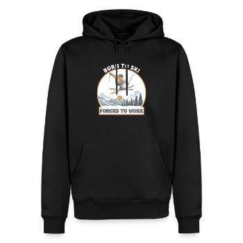 Né pour skier forcé de travailler – Drôle de vie de skieur - Sweat à capuche Premium bio Homme - noir - Devant - Nico (187cm)