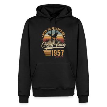 Né en 1957 Vintage Vintage Anniversaire Rétro - Sweat à capuche Premium bio Homme - noir - Devant - Nico (187cm)