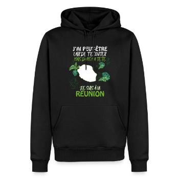 Message La Réunion Humour Patrie - Sweat à capuche Premium bio Homme - noir - Devant - Nico (187cm)