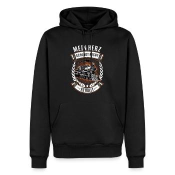 Eisenbahn Dampflok Eisenbahner Zug Modelleisenbahn - Männer Premium Bio Hoodie - Schwarz - Vorne - Nico (187cm)
