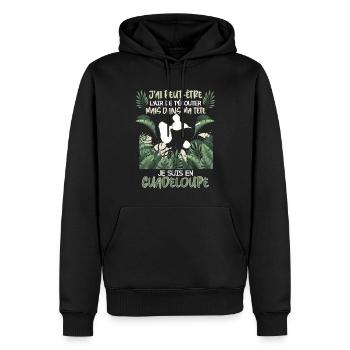 Humour Message Guadeloupe Beau Pays - Sweat à capuche Premium bio Homme - noir - Devant - Nico (187cm)