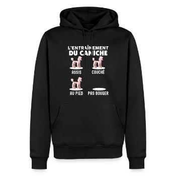 L'entrainement Du Caniche Humour Chien De Race - Sweat à capuche Premium bio Homme - noir - Devant - Nico (187cm)
