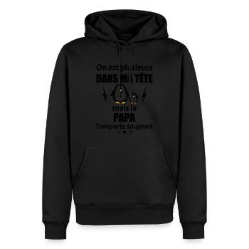 On est plusieurs dans ma tête Papa,fête des pères - Sweat à capuche Premium bio Homme - noir - Devant - Nico (187cm)