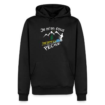 Je m'en fous j'me barre à la pêche, humour, cadeau - Sweat à capuche Premium bio Homme - noir - Devant - Nico (187cm)