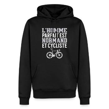 L'Homme Parfait Est Normand Cycliste - Sweat à capuche Premium bio Homme - noir - Devant - Nico (187cm)