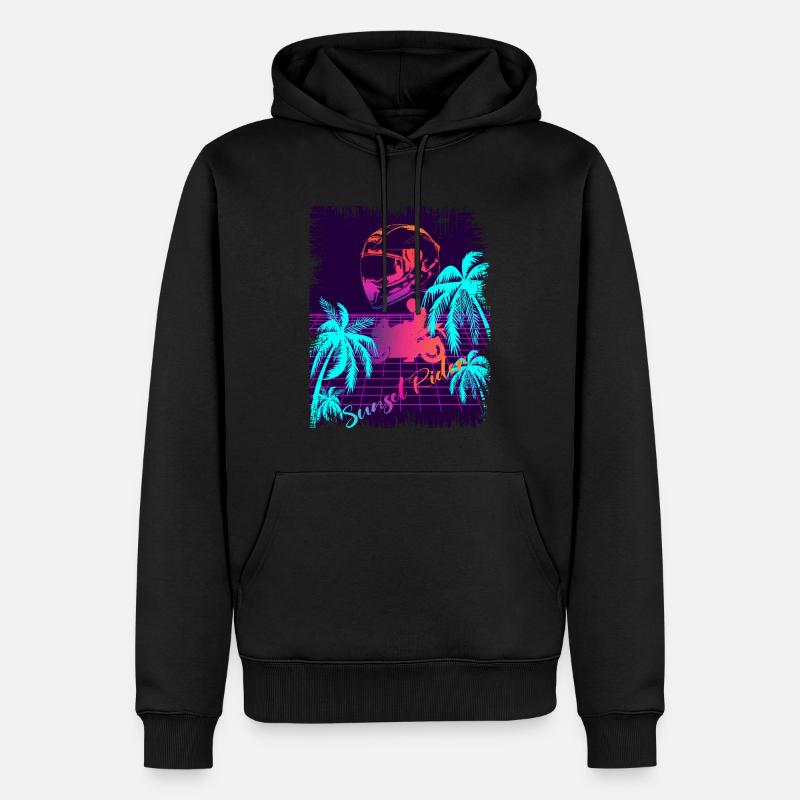 Sunset Rider Synthwave Design 80s - Männer Premium Bio Hoodie - Schwarz