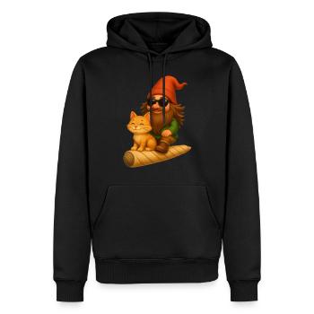 Cooler Zwerg mit Katze auf Joint fliegend - Weed - Männer Premium Bio Hoodie - Schwarz - Vorne - Nico (187cm)
