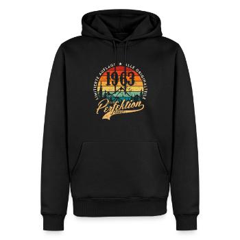 1963 Jahrgang Geburtstag Geschenkidee Perfektion - Männer Premium Bio Hoodie - Schwarz - Vorne - Nico (187cm)
