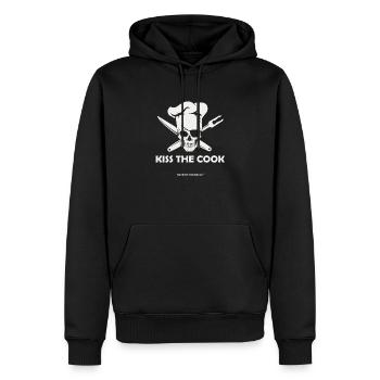 Shirt für Köche: Kiss the cook - Küss den Koch - Männer Premium Bio Hoodie - Schwarz - Vorne - Nico (187cm)