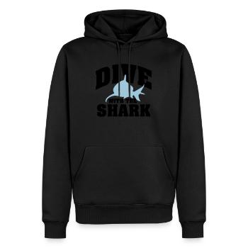 Tauchen: Dive with the shark - Männer Premium Bio Hoodie - Schwarz - Vorne - Nico (187cm)