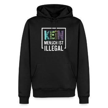 Kein Mensch ist illegal - Männer Premium Bio Hoodie - Schwarz - Vorne - Nico (187cm)
