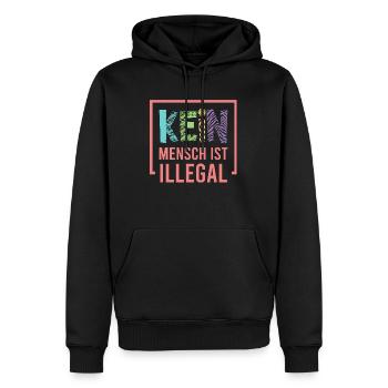 Kein Mensch ist illegal - Männer Premium Bio Hoodie - Schwarz - Vorne - Nico (187cm)