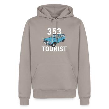 353 tourist - Sweat à capuche Premium bio Homme - taupe - Devant - Nico (187cm)