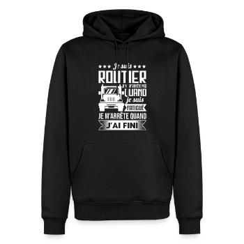 Chauffeur Routier Cadeau Camionneur Humour Camion - Sweat à capuche Premium bio Homme - noir - Devant - Nico (187cm)
