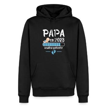 Futur papa 2023 Idée Cadeau Nouvelle Naissance - Sweat à capuche Premium bio Homme - noir - Devant - Nico (187cm)