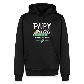 Futur Papy 2023 Idée Cadeau Nouvelle Naissance - Sweat à capuche Premium bio Homme - noir - Devant - Nico (187cm)
