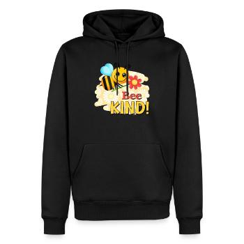 Bee Kind - Happy Text Slogan - Men’s Premium Organic Hoodie - black - Front - Nico (187cm)