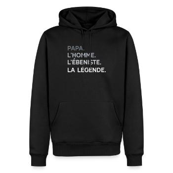 Papa Ébeniste L'Homme La Légende Cadeau Humour - Sweat à capuche Premium bio Homme - noir - Devant - Nico (187cm)