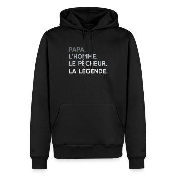 Papa Pêcheur L'Homme La Légende Cadeau Humour - Sweat à capuche Premium bio Homme - noir - Devant - Nico (187cm)