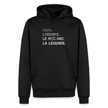 Papa Mécano L'Homme La Légende Cadeau Humour - Sweat à capuche Premium bio Homme - noir - Devant - Nico (187cm)