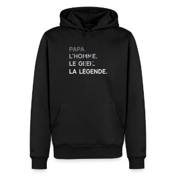 Papa Geek L'Homme La Légende Cadeau Humour - Sweat à capuche Premium bio Homme - noir - Devant - Nico (187cm)
